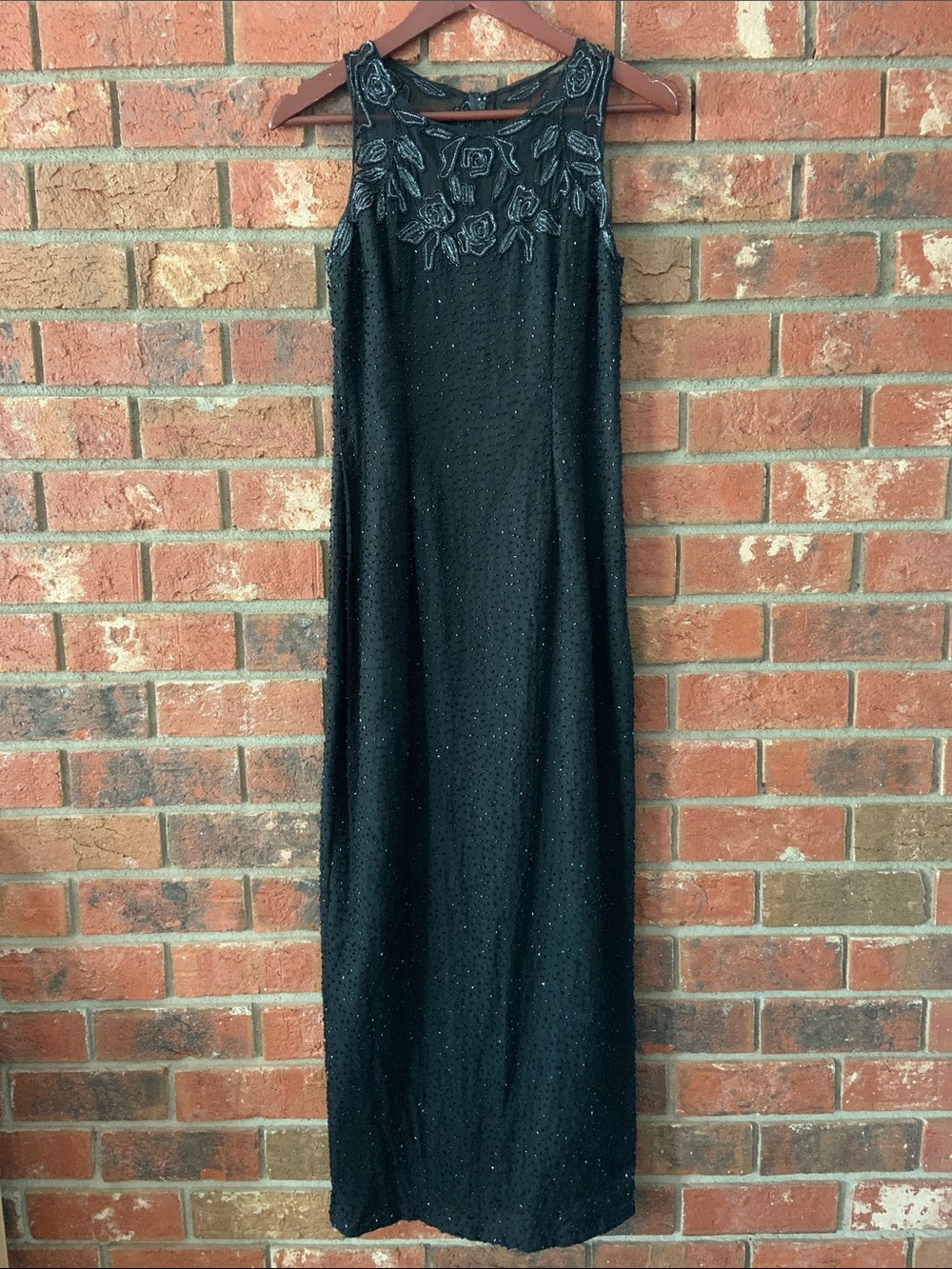 Vintage Stenay Silk Elegant Black Beaded Evening Gown Dress